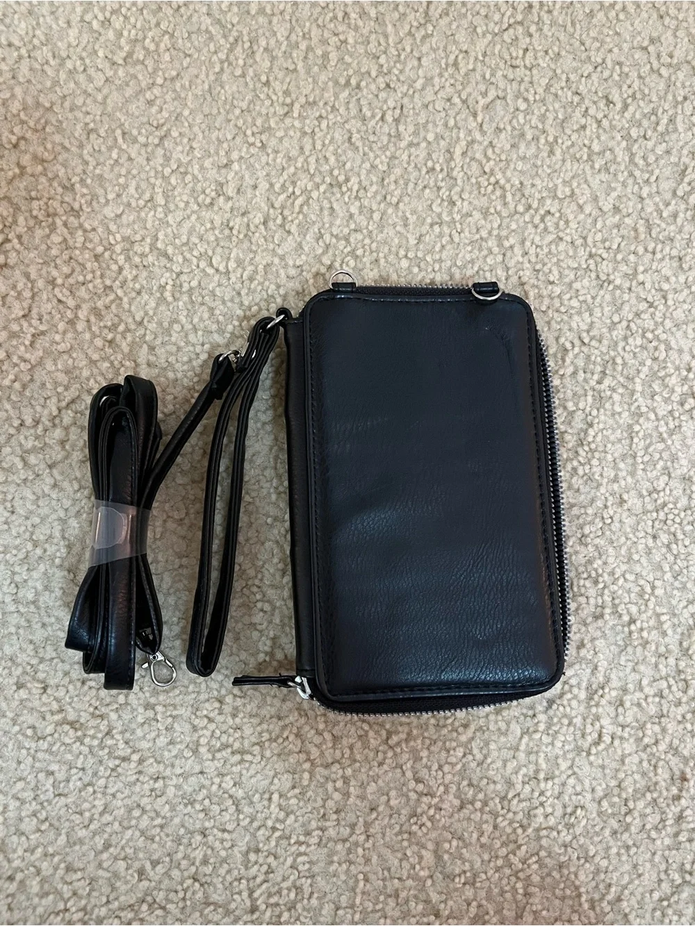 Black Faux Leather Wallet / Wristlet / Crossbody Strap Wallet